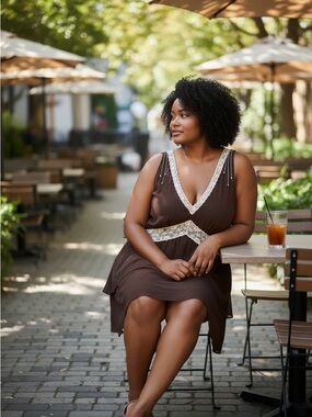 Liz Claiborne Brown Dress with Cream Lace Accents
